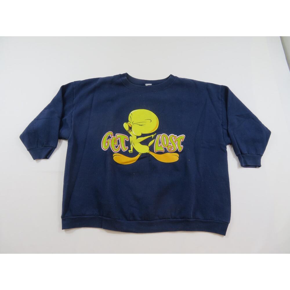 Tweety Bird Sweatshirt Get Lost Blue Womens Sz 2XL Oversized 1990s